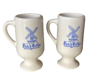 Pair Of Vandermint Dutch Coffee Mugs Footed Holland Delft Blue Vintage 1970s-80s - Picture 1 of 9