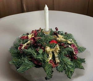 Christmas Candle Holder Table Centerpiece Pinecones Red Berries 14” x 16” - Picture 1 of 11
