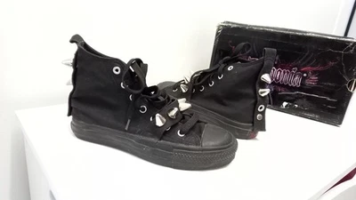 De colección Zapatos Demonia Deviant-104 Negro Lona Puntas Tenis Corredores Y2K Foto 1 de 4