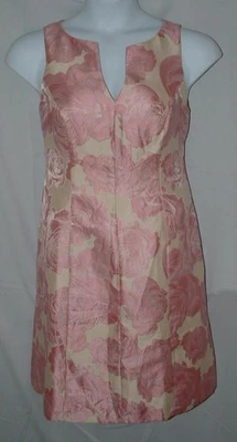 NUEVO NUEVO CON ETIQUETAS Talla 12 Forrado Sin Mangas Hasta la Rodilla Rosa y Tostado Floral Vestido Bolsillos Laterales Foto 1 de 4