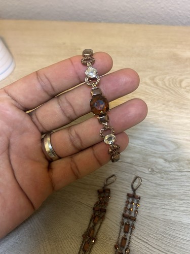 Set orecchini bracciale vintage Givenchy oro rosa cioccolato marrone cromo pietre miste