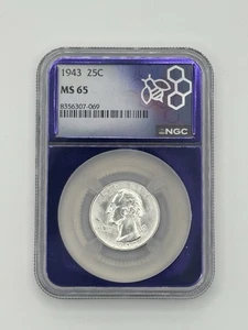 1943  25c NGC MS 64 Silver Washington Quarter With Purple Core - Picture 1 of 4