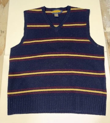 Ralph Lauren (Rugby) Wool Vest Sleeveless Sweater Striped Polo Vintage - Image 1 of 4