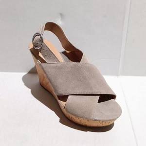 Franco Sarto Suede Wedge Sandals-Size 8-Open Toe-Adjustable Ankle Strap-Taupe - Picture 1 of 9