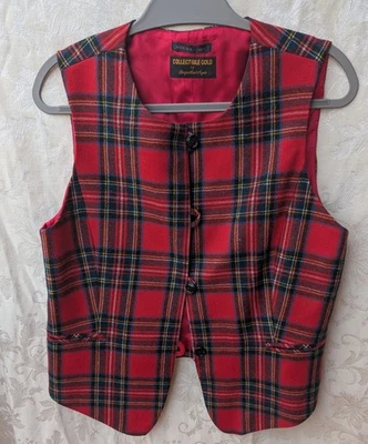 Chaleco de lana a cuadros vintage Giorgio Sant Angelo rojo tartán para mujer talla grande Foto 1 de 4