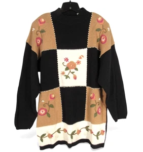 SUÉTER TEJIDO VINTAGE DIANA MARCO Colorblock BRODADO FLORAL Perlas Bordado Talla 18/20 - Imagen 1 de 5