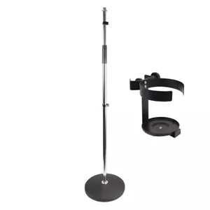 Supporto microfono a tutta altezza cromata base rotonda resistente + portabevande - Foto 1 di 12
