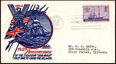 923-5 Steamer 125th FDC, L.W. Staehle Cachet, VFC, Savannah PM w/open flap - Image 1 of 4