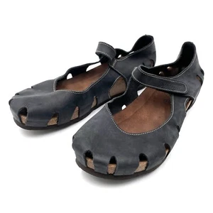 Sabatini Ellie Black Leather Woman Sandal Closed Toe Cork Soul Flats 41 US: 10.5 - Picture 1 of 9