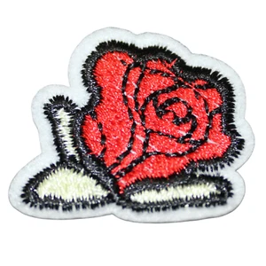 Red Rose Bud Blooming Petal Cartoon Clothing Iron On Patch Decal Embroidery - Picture 1 of 2
