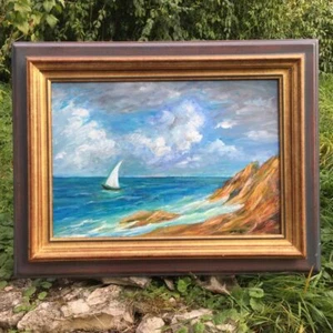 "Pintura enmarcada ""Côte Rocksigen"" (¿Bretaña?) - Imagen 1 de 4