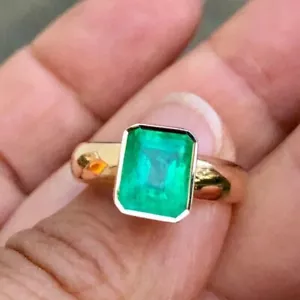 14k Yellow Gold 3.00Ct Emerald Cut Natural Emerald Solitaire Wedding Gift Ring - Picture 1 of 12