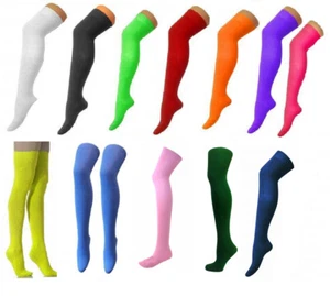 Over the Knee Oberschenkel hohe schlichte blickdichte Damensocken Sox Kostüm Party Neon - Bild 1 von 13