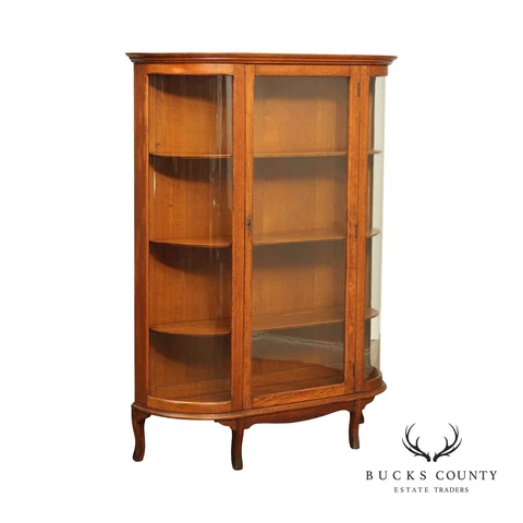 Antique Victorian Oak Bow Front Curio Cabinet Cover