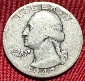 1942-D RPM D Error 25 Cent Washington Quarter - 90% SILVER - KM#164 - Picture 1 of 3