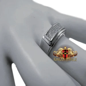White Gold on Sterling Genuine Diamond Men Wedding Engagement Eternity Band Ring - Picture 1 of 14