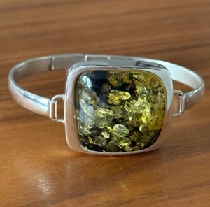 Brazalete Brazalete Ámbar Báltico Natural Verde Cuadrado Piedras Preciosas Plata de Ley 925 - Imagen 1 de 2