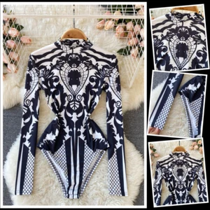 Luxury Romper Women Stand Collar Long Sleeve Slim Jumpsuit Fashion Bodysuit - Picture 1 of 24