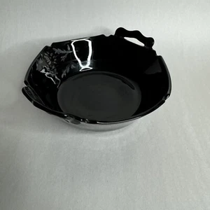 Vintage 6" Schwarz Amethyst Glas Tab Griff Kunst Dekor Servierschale LE Smith - Bild 1 von 9