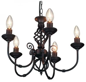 5 Arm Chandelier Traditional Barley Twist Ceiling Light Fitting Pendant Black - Picture 1 of 1
