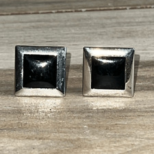 Vintage Swank Cufflinks with Black Onyx Style Inlay Men’s Silver Tone Classic