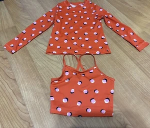 Hanna Andersson 2 Swim Tops Girls Size 5 Red Orange Polka Dot - Picture 1 of 11
