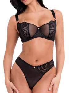 Curvy Kate Scantilly Authority Mesh Bügel BH SET Gr.70I 32G + S String Schwarz - Picture 1 of 10