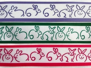 Bunny Rabbit bright Easter ribbon BTY  7/8" 1.5”  pink green pink lavender - Picture 1 of 5
