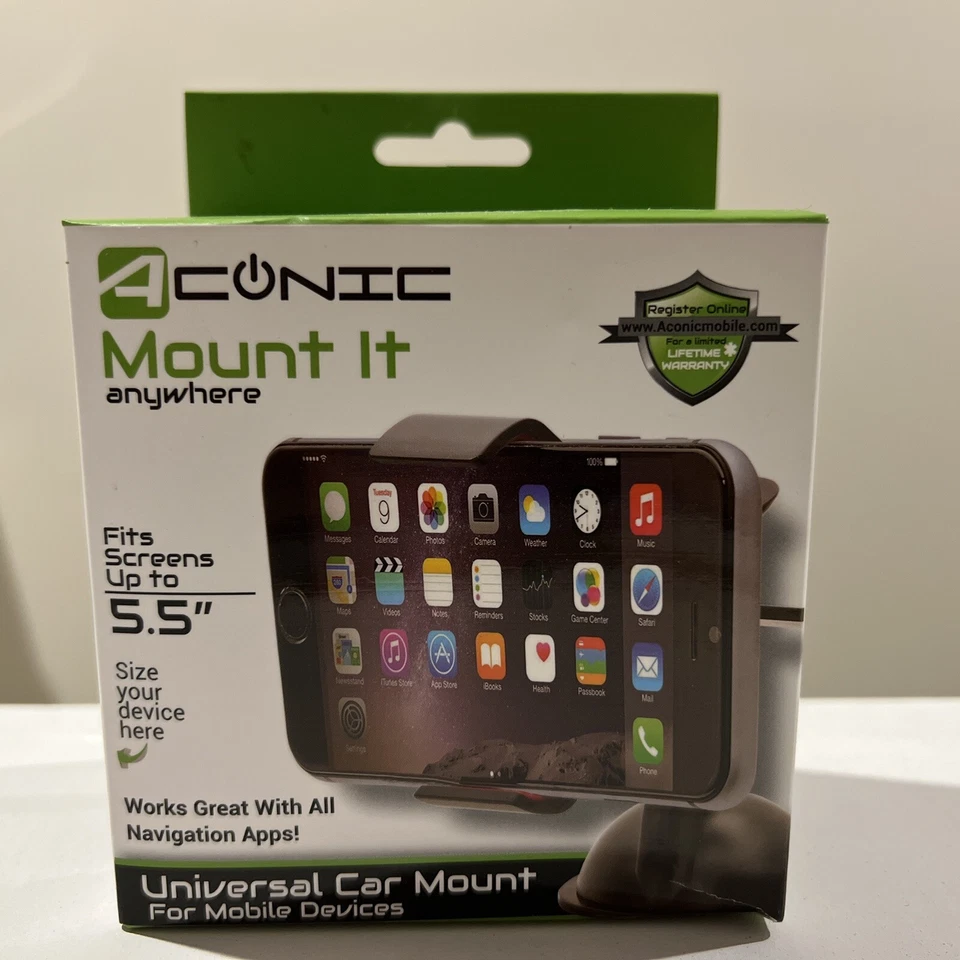 ACONIC MOUNT IT ANYWHERE UNIVERSAL CAR MOUNT Fits devices up to 5.5" New In Box - Image 1 of 4