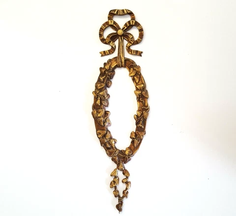 Bow ribbon flower bronze medaillon pediment - French antiques salvaged furniture Cover