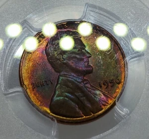 1956 Lincoln Wheat Cent PCGS MS66RB Monster Double Sided Rainbow Toned Coin - Picture 1 of 8