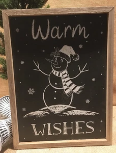 WEIHNACHTEN WINTER SCHILD DEKORATION MIT SCHNEEMANNTAFEL GERAHMT 12 X 16 - Bild 1 von 6