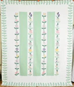 Large, Well Quilted Vintage 30's Floral vine Applique Antique Quilt ~Nice Border - Picture 1 of 14