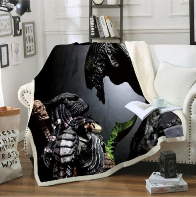 Alien Vs Predator 3D Print Sherpa Beds Blanket Sofa Couch Quilt Cover Throw - Image 1 of 3