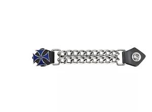 4-Pack Chrome and Leather Blue Iron Cross Vest Extenders-Snap On Button - Picture 1 of 1