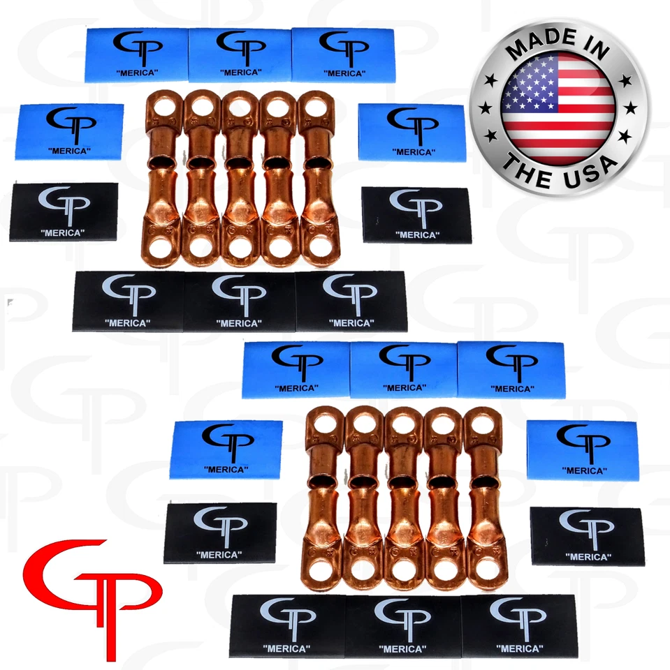 (20) 1/0 AWG Gauge Copper Lugs w/ BLUE & BLACK Heat Shrink Ring Terminals - Image 1 of 1
