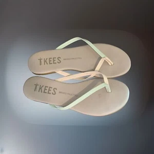 TKEES Mixed Palette Women Flip Flops Beige Teal Summer Beach Size 5 - Picture 1 of 4