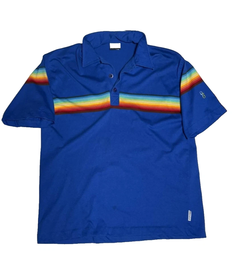 Freshjive Shirt Mens Large Blue Rainbow Stripe Vintage Polo 90s Surf Skater - Image 1 of 4