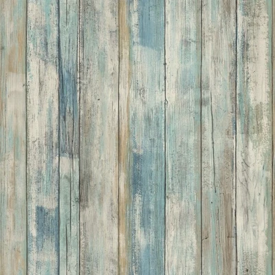 RoomMates RMK9052WP Blue Distressed Wood Peel and Stick Wallpaper - Image 1 of 4