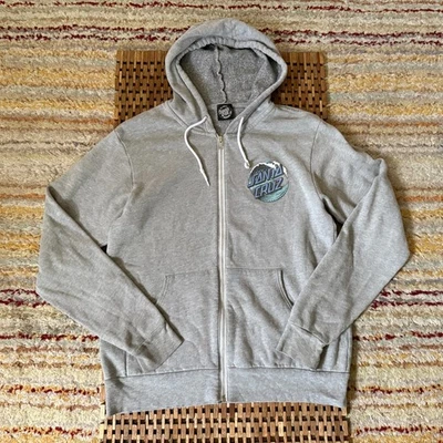 Santa Cruz Wave Graphic Print Full Zip Hoodie Hoody Jacket Grey Blue Medium M - Image 1 of 3