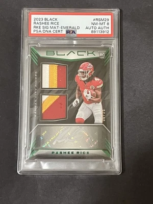 2023 Panini Black Rashee Rice Emerald RPA Premium Dual Patches Auto /25 PSA 8 - Image 1 of 3