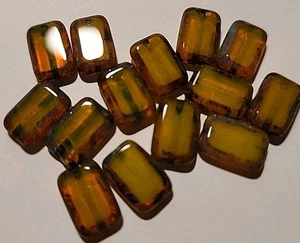 Czech Table Cut Beads 14 Pcs Czech Square Rectangle Beads Yellow - Picture 1 of 6