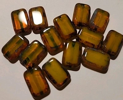 Czech Table Cut Beads 14 Pcs Czech Square Rectangle Beads Yellow - Image 1 of 4