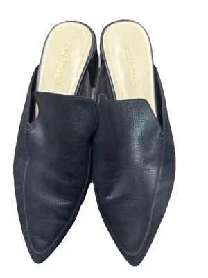 Enzo Angiolini 杏仁鞋头纯色黑色皮革 8.5M 码粗跟懒人鞋 — 第 1/4 张图片