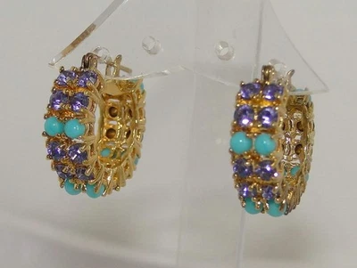 Pulsera de colección Joan Rivers imitación turquesa amatista tenis aro 1" oro pendientes! Foto 1 de 4