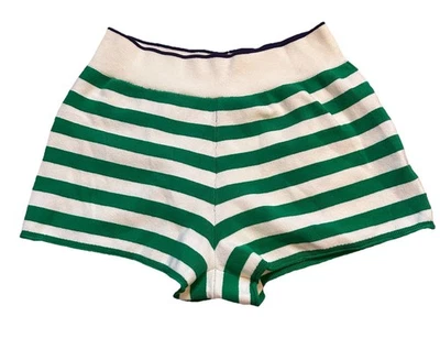 Daily Practice Medium Anthropologie Green White Striped Shorts Tight Knit Cotton - Image 1 of 4