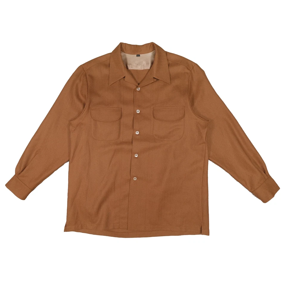 Camisa grande vintage C. Joseph New York para hombre cuello lazo manga larga lana marrón Foto 1 de 4