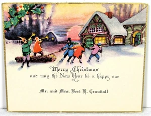 Vintage Merry Christmas Scenic Calling Card Greetings Children & Trumpeters - Picture 1 of 2