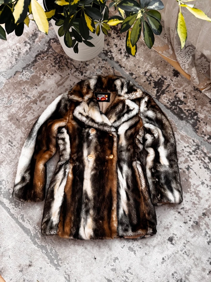 Abrigo de lujo Miss Sixty de piel sintética marrón y blanco de colección Foto 1 de 4