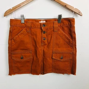 Joie Damen Cargo Minirock roher Saum 100 % Baumwolle Knopfleiste Freizeit orange Gr. 2 - Bild 1 von 4